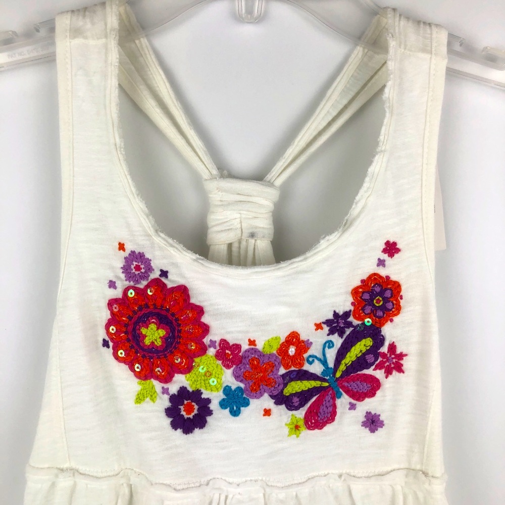 Children’s Place Girl Dress White Floral Razorback Tier Embroider Sz 7/8 Easter